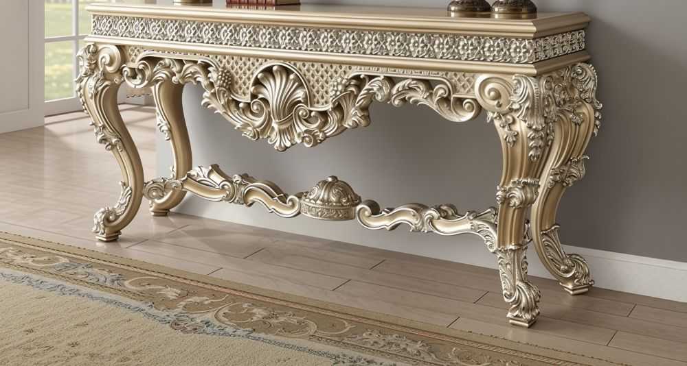 European Luxury Console Table with Mirror – Ornate Carved Wood