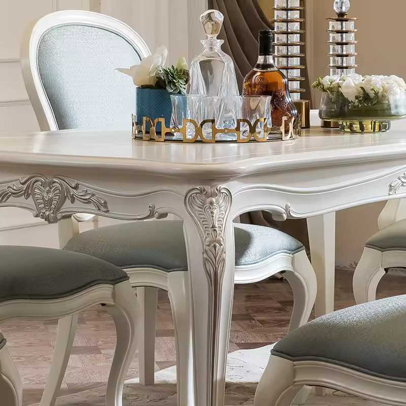 European Style Hand Carved Wooden Dinner Table With Chairs