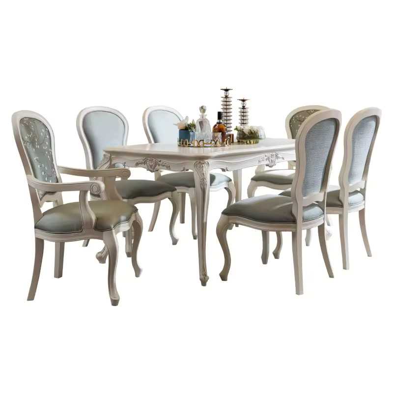 European Style Hand Carved Wooden Dinner Table With Chairs