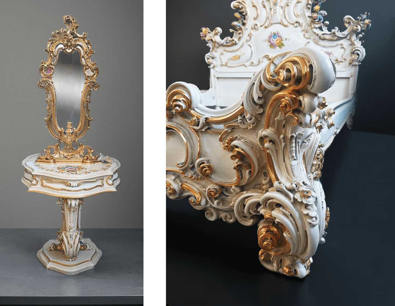 Floral Carved Baroque Bed – Regal Rococo Bedroom Decor