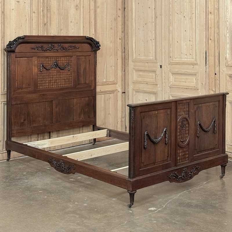 French Louis Neoclassical Carved Walnut Bed