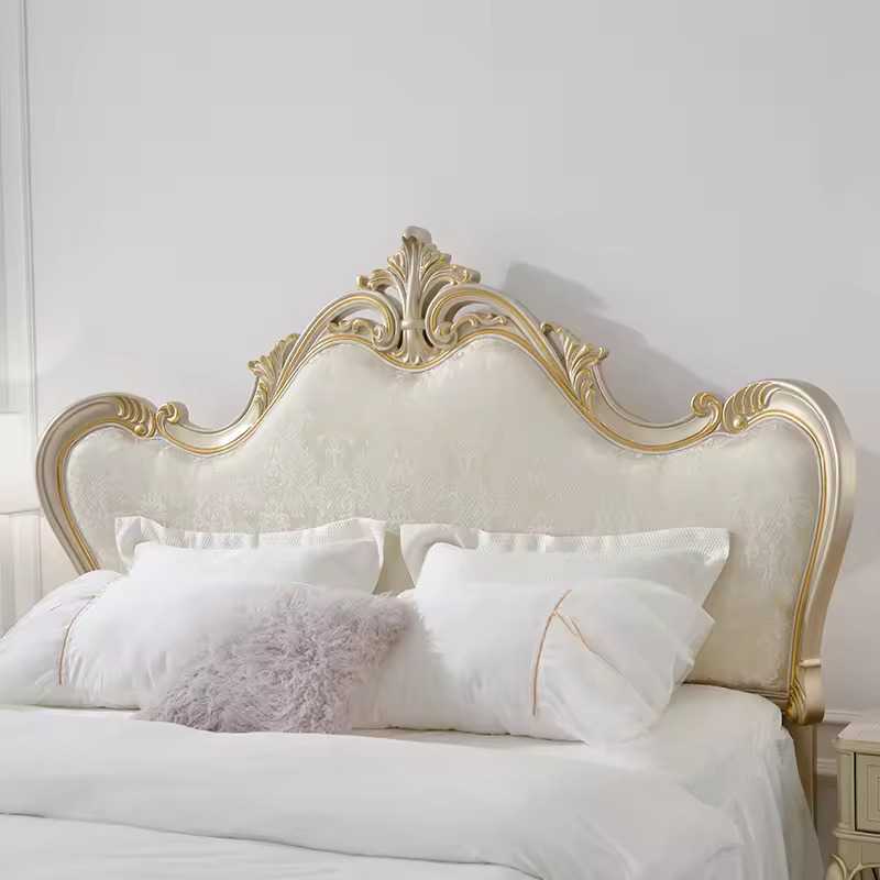French Style Carved Patterns Retro Fabric Wedding Bed