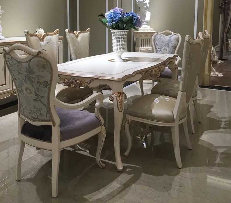 French Style Luxury European Solid Wood Carved Dining Table Set