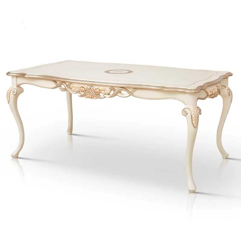 French Style Luxury European Solid Wood Carved Dining Table Set