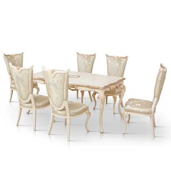 French Style Luxury European Solid Wood Carved Dining Table Set