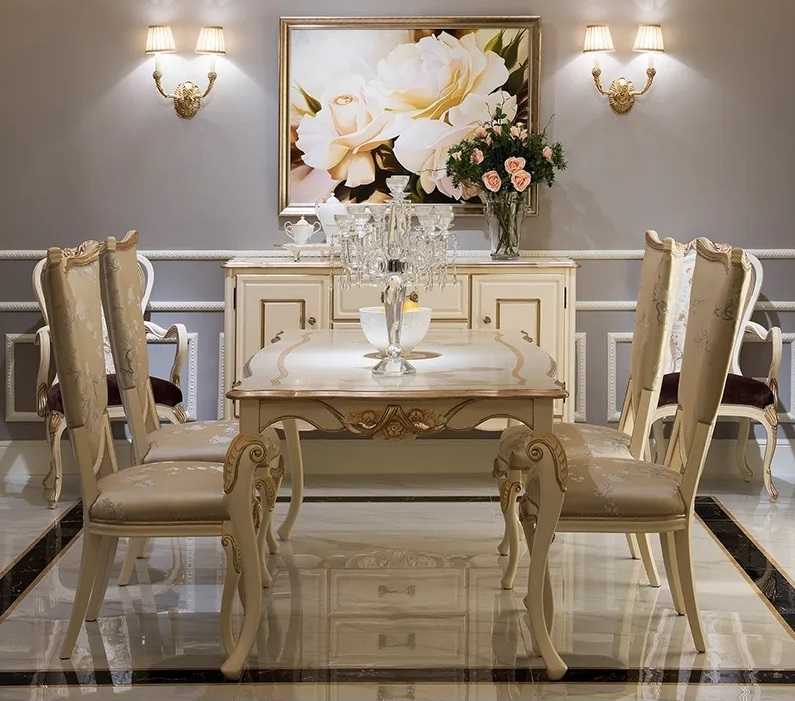 French Style Luxury European Solid Wood Carved Dining Table Set