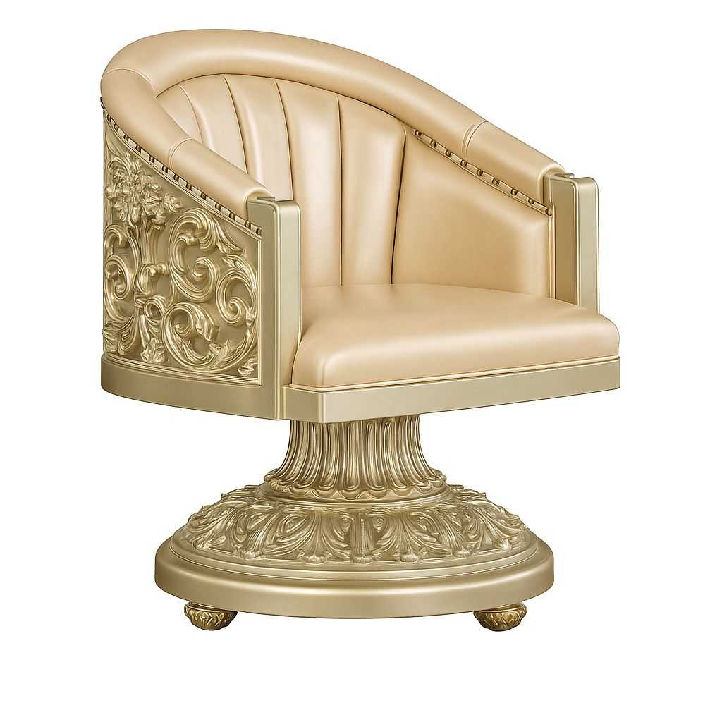 Grand Royal Gold Leaf Ornate Dining Set with Glass-Top Table & Fully Carved Swivel Barrel Chairs – Ultra-Luxury Classic Collection