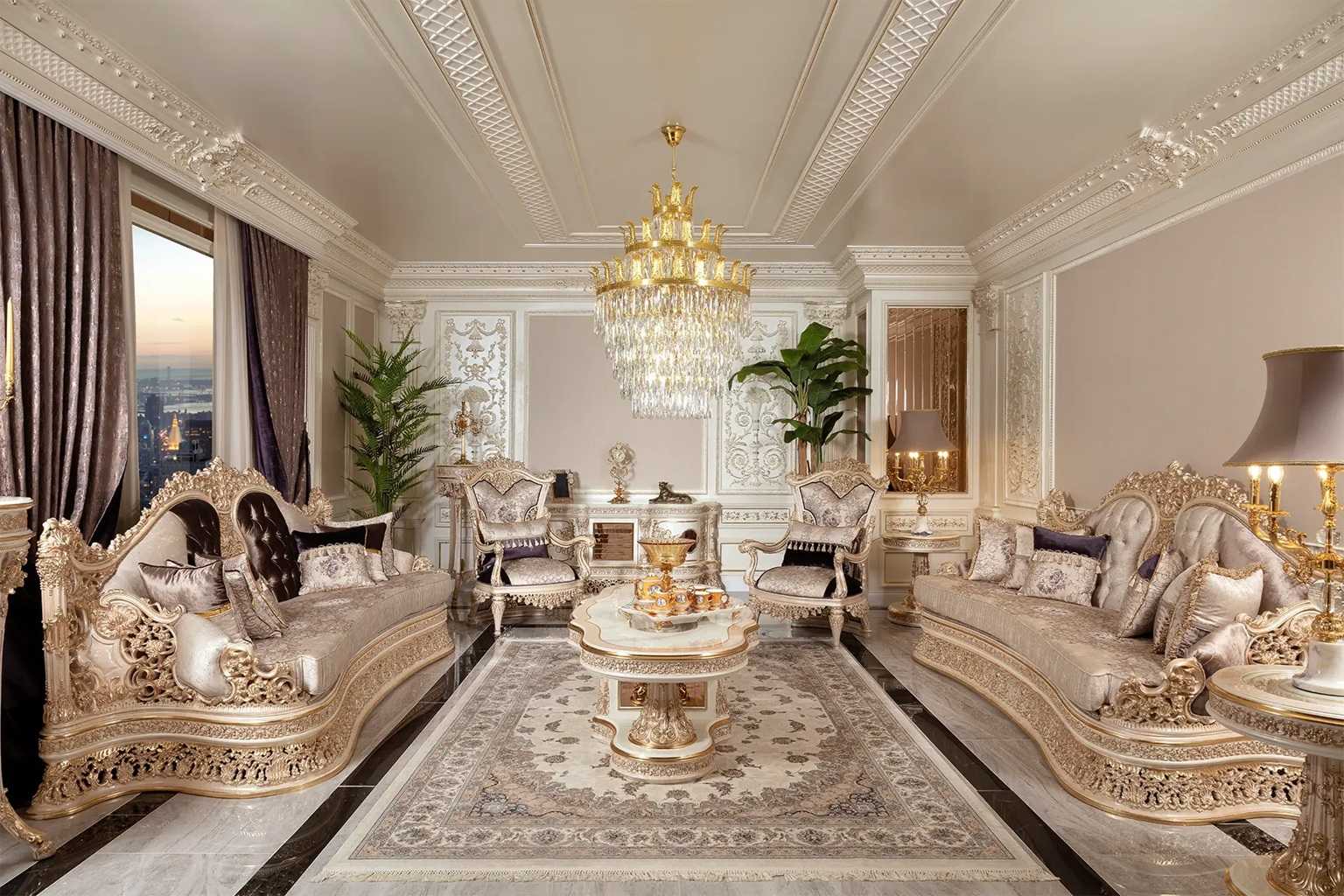Grand Ultra-Luxury Gold Sofa Set | Heavy Deep Carved Handcrafted Masterpiece | Regal Living Room Statement Furniture for Sophisticated Spaces