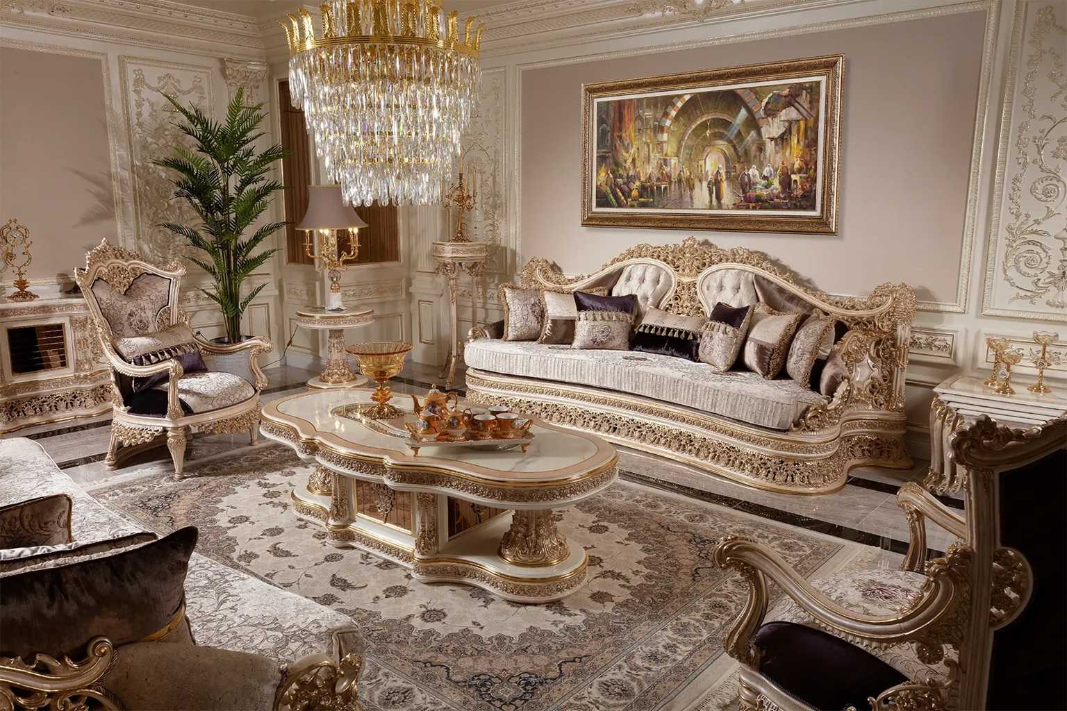 Grand Ultra-Luxury Gold Sofa Set | Heavy Deep Carved Handcrafted Masterpiece | Regal Living Room Statement Furniture for Sophisticated Spaces