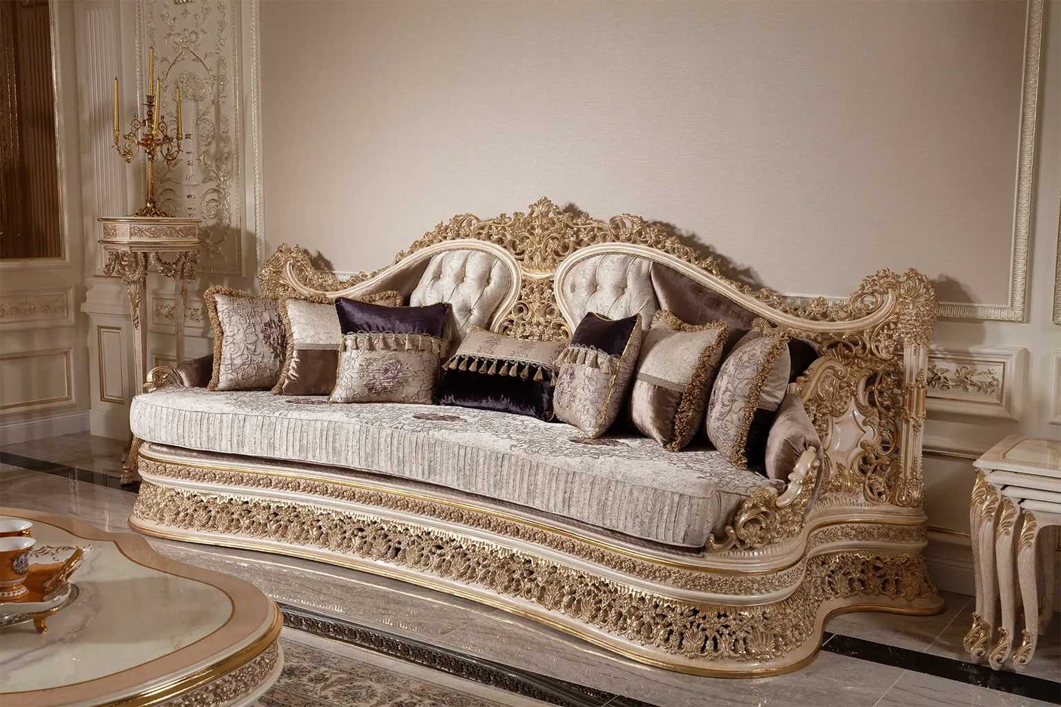 Grand Ultra-Luxury Gold Sofa Set | Heavy Deep Carved Handcrafted Masterpiece | Regal Living Room Statement Furniture for Sophisticated Spaces