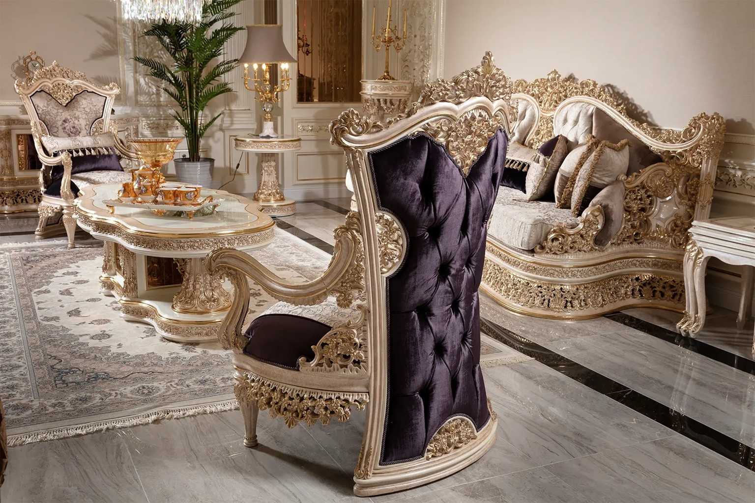 Grand Ultra-Luxury Gold Sofa Set | Heavy Deep Carved Handcrafted Masterpiece | Regal Living Room Statement Furniture for Sophisticated Spaces