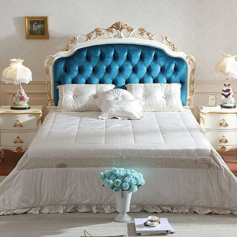 Hand Carved French Design Solid Wood White Color with Gold Leaf Bed