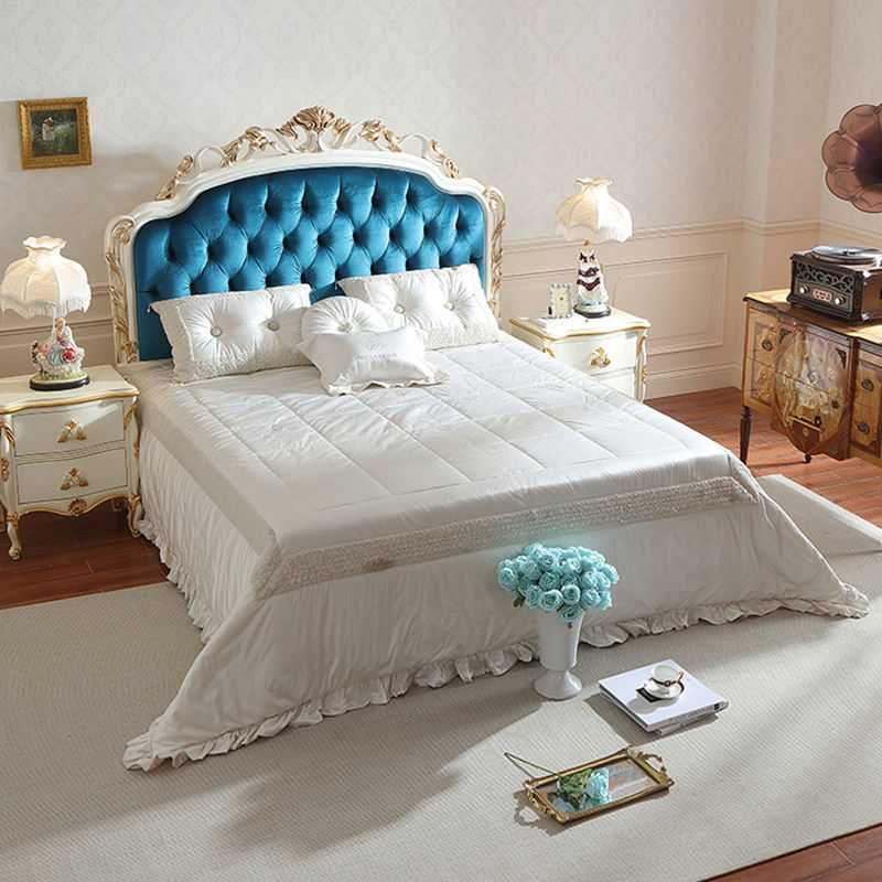 Hand Carved French Design Solid Wood White Color with Gold Leaf Bed