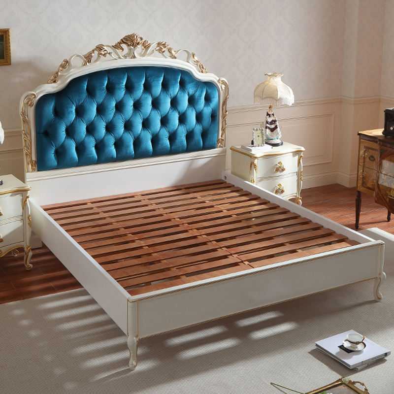 Hand Carved French Design Solid Wood White Color with Gold Leaf Bed