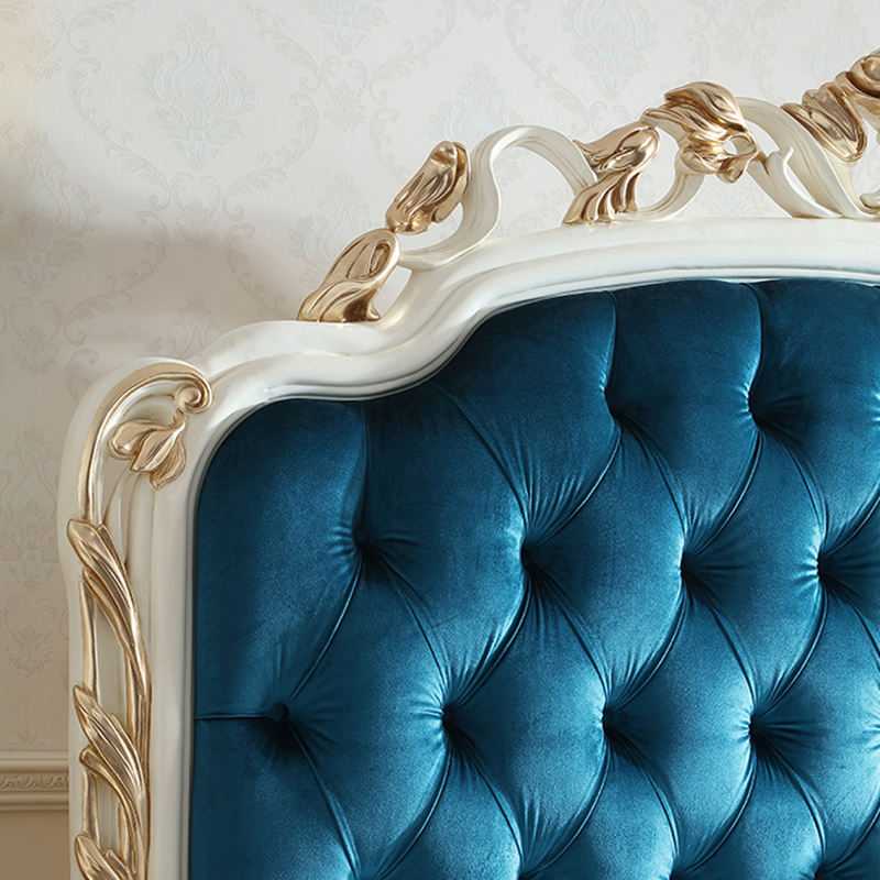 Hand Carved French Design Solid Wood White Color with Gold Leaf Bed