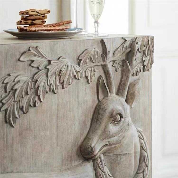 Hand-Carved Wooden Cabinet with Deer Design – Nature-Inspired Furniture