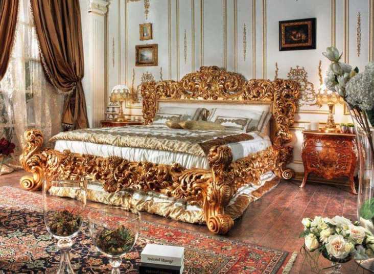 Heavily Carved French Bed – Gold Leaf Baroque Royal Style