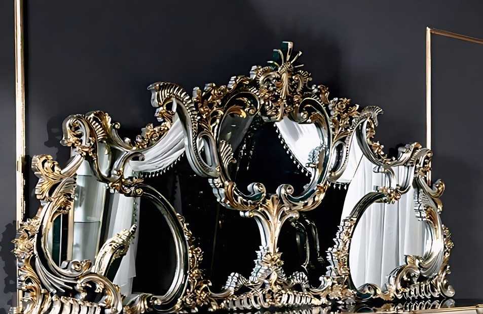 High-End Decorative Console with Luxurious Mirror, Featuring Artistic Carved Gold Details and Emerald Tones – Refined European Craftsmanship