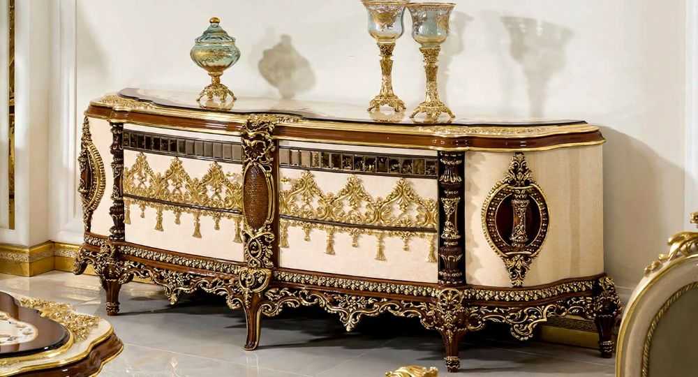 Italian Luxury Furniture – Opulent Living Room with Carved Wood & Rich Fabrics