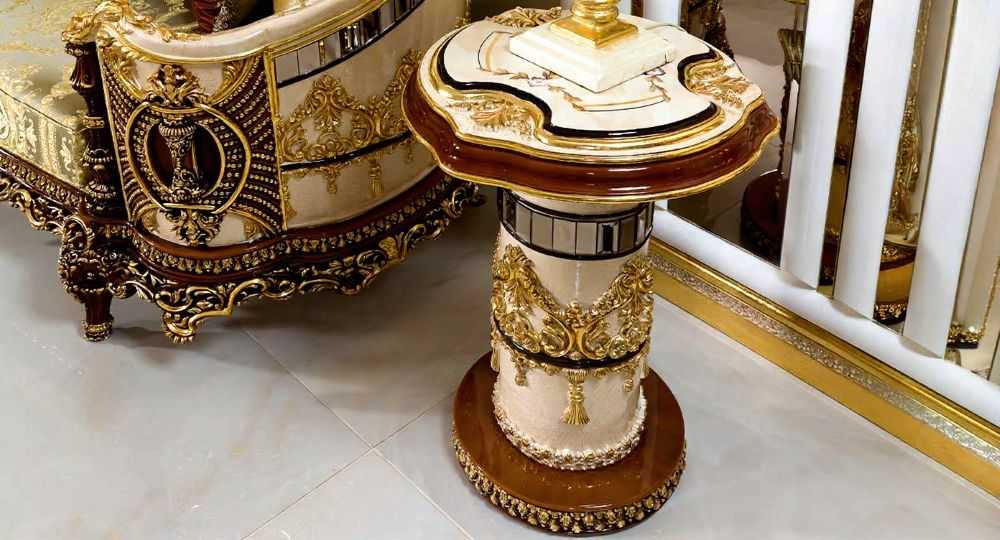 Italian Luxury Furniture – Opulent Living Room with Carved Wood & Rich Fabrics
