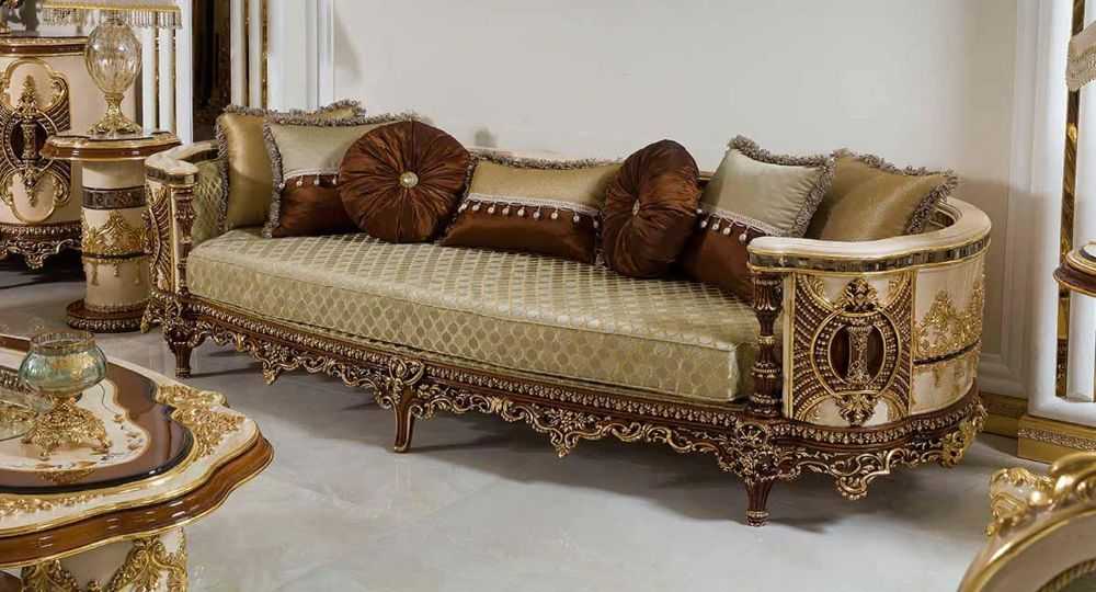 Italian Luxury Furniture – Opulent Living Room with Carved Wood & Rich Fabrics
