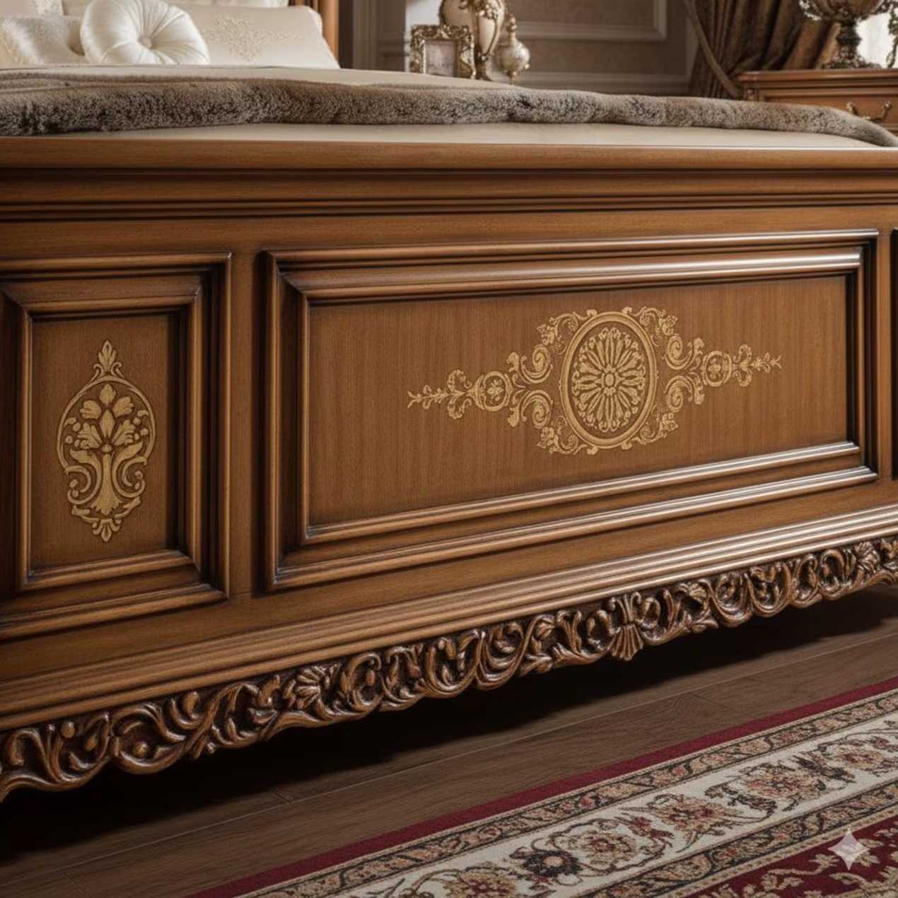 Laurel Classic Luxury Vintage Carved Wood Bed