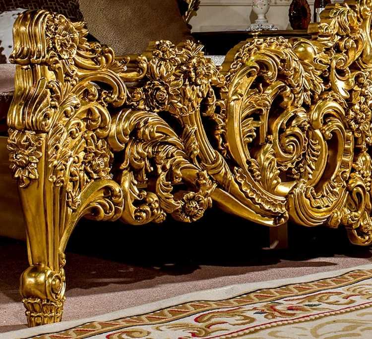 Luxurious Antique Baroque Gold Carved Bed – Ornate Royal Style Bedroom Furniture