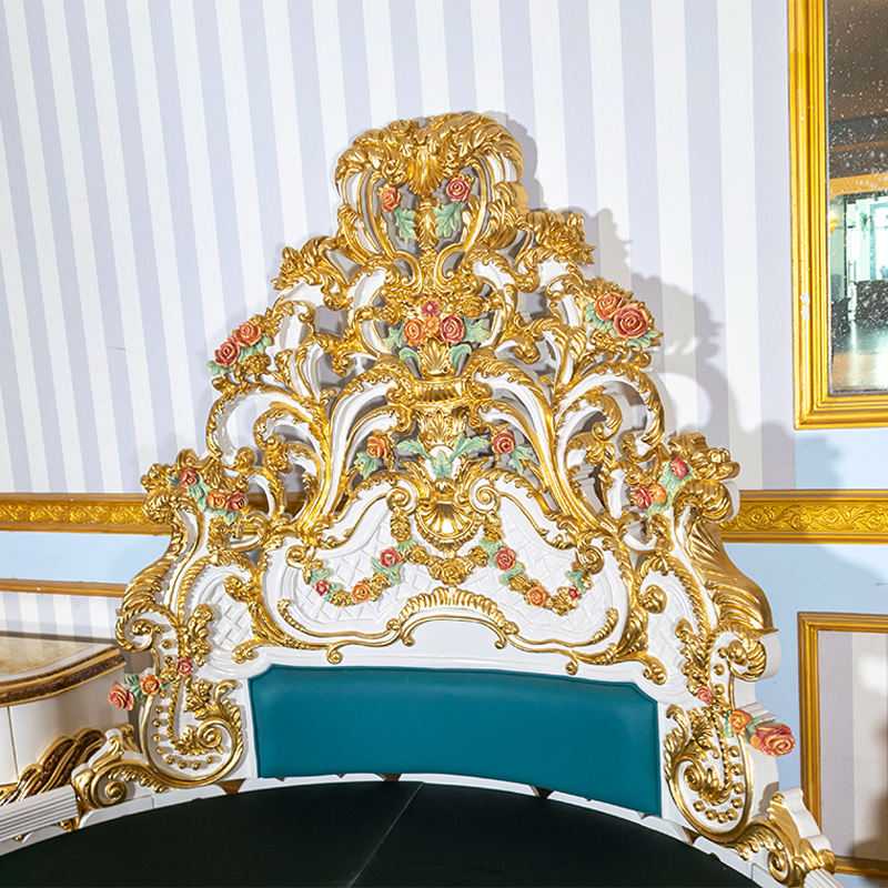 Luxurious Antique Round Bed Featuring Ornate Hand-Painted Heavy Floral Carved Headboard