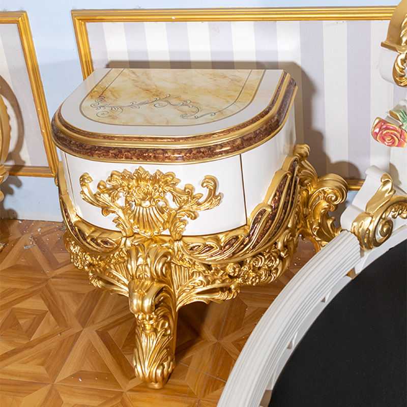 Luxurious Antique Round Bed Featuring Ornate Hand-Painted Heavy Floral Carved Headboard