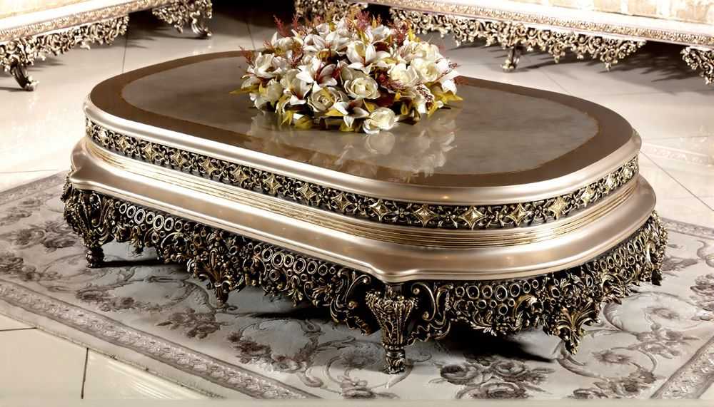 Luxurious Handcrafted Sofa Set with Elaborate Carvings and Rich Brocade Upholstery – Perfect Centerpiece for Elegant Living Rooms