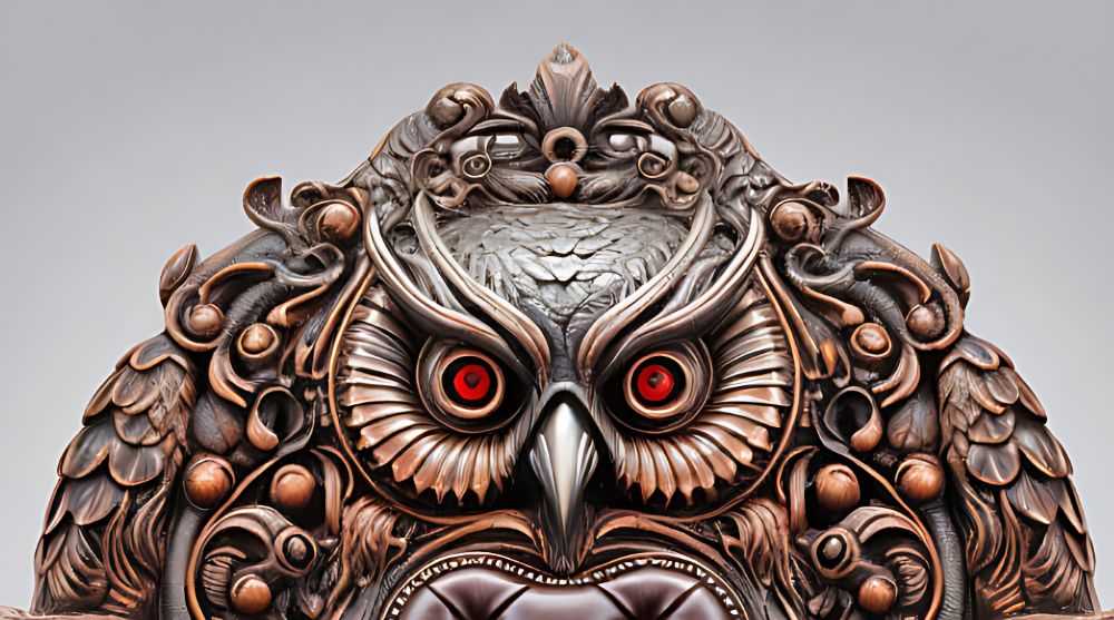 Luxurious Heavily Carved Owl Armchair – Handcrafted Wood Throne with Gothic Detailing and Rich Leather Upholstery