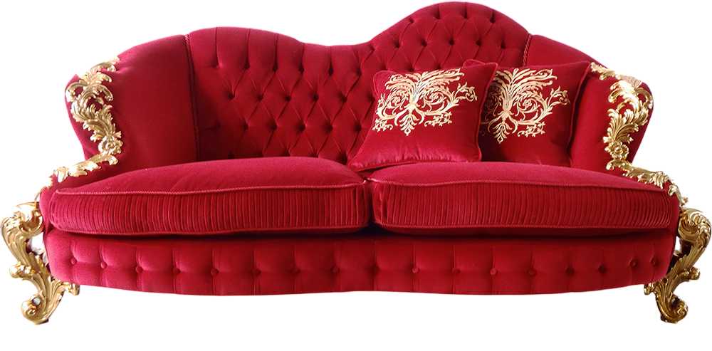 Luxurious Red Velvet Baroque Sofa Set with Intricate Gold Detailing and Grand Decorative Interior Styling