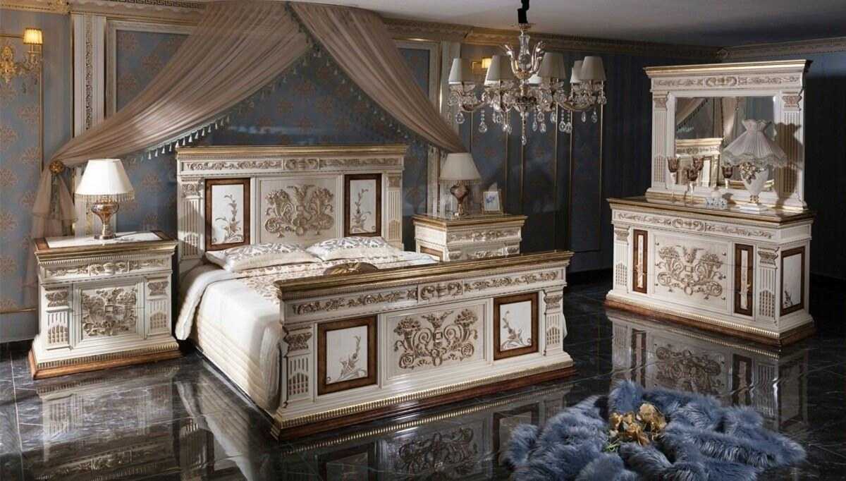 Luxurious Victorian Bedroom Set With Heavy Carved Headboard Footboard And Premium Wardrobe