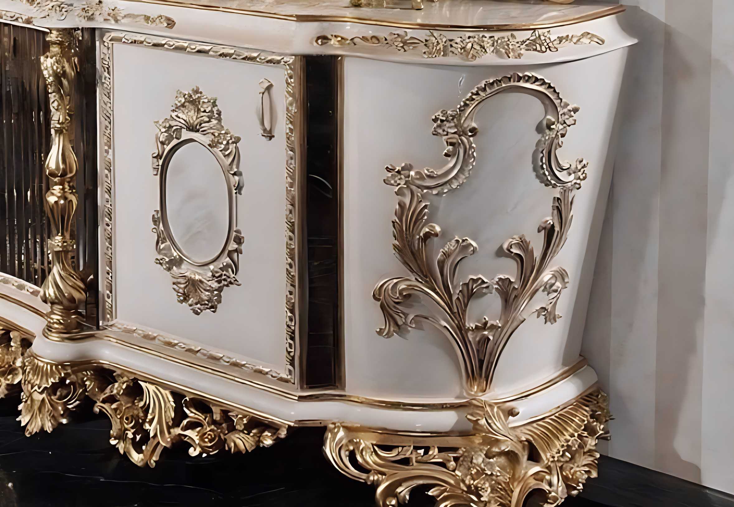 Luxury Baroque Console Table with Ornate Gold Leaf Mirror – Hand-Carved European Classic Console 