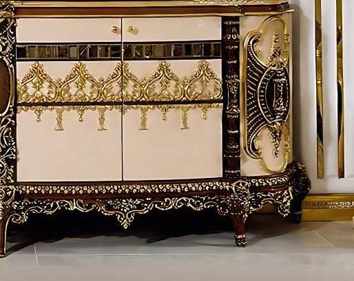 Luxury Console Table  Handcrafted Gold Leaf, Rococo Carvings, Solid Hardwood, European Design
