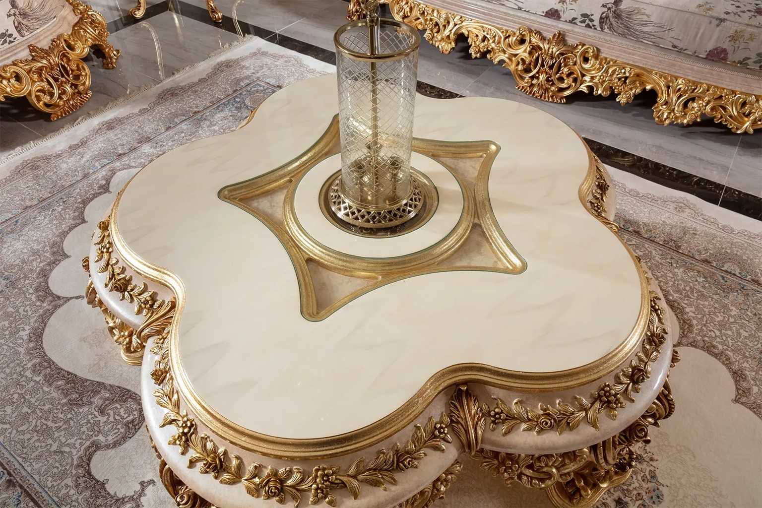 Luxury Heavy Carved Gold And Cream Sofa Set – Regal Design with Intricate Handcrafted Details