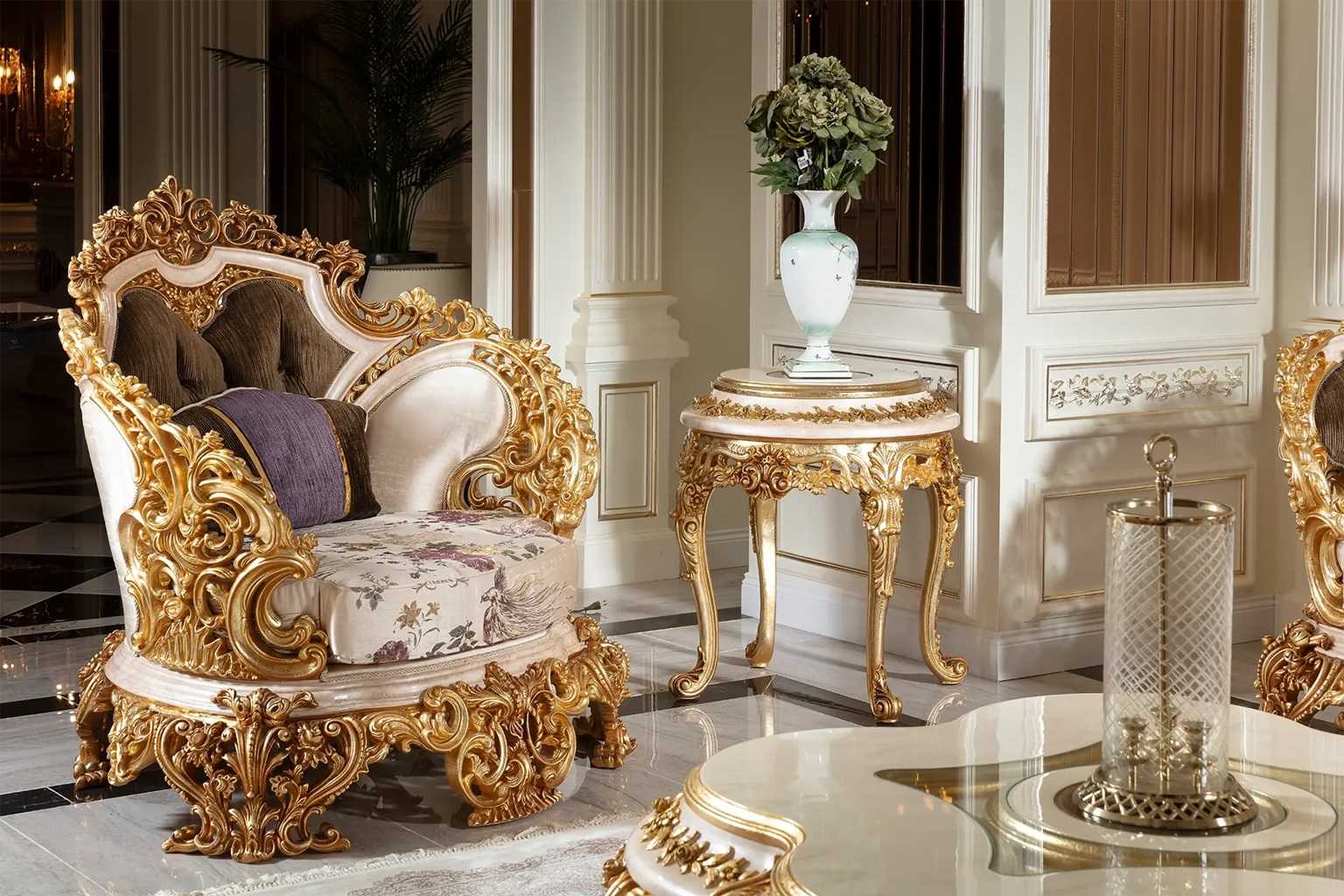 Luxury Heavy Carved Gold And Cream Sofa Set – Regal Design with Intricate Handcrafted Details