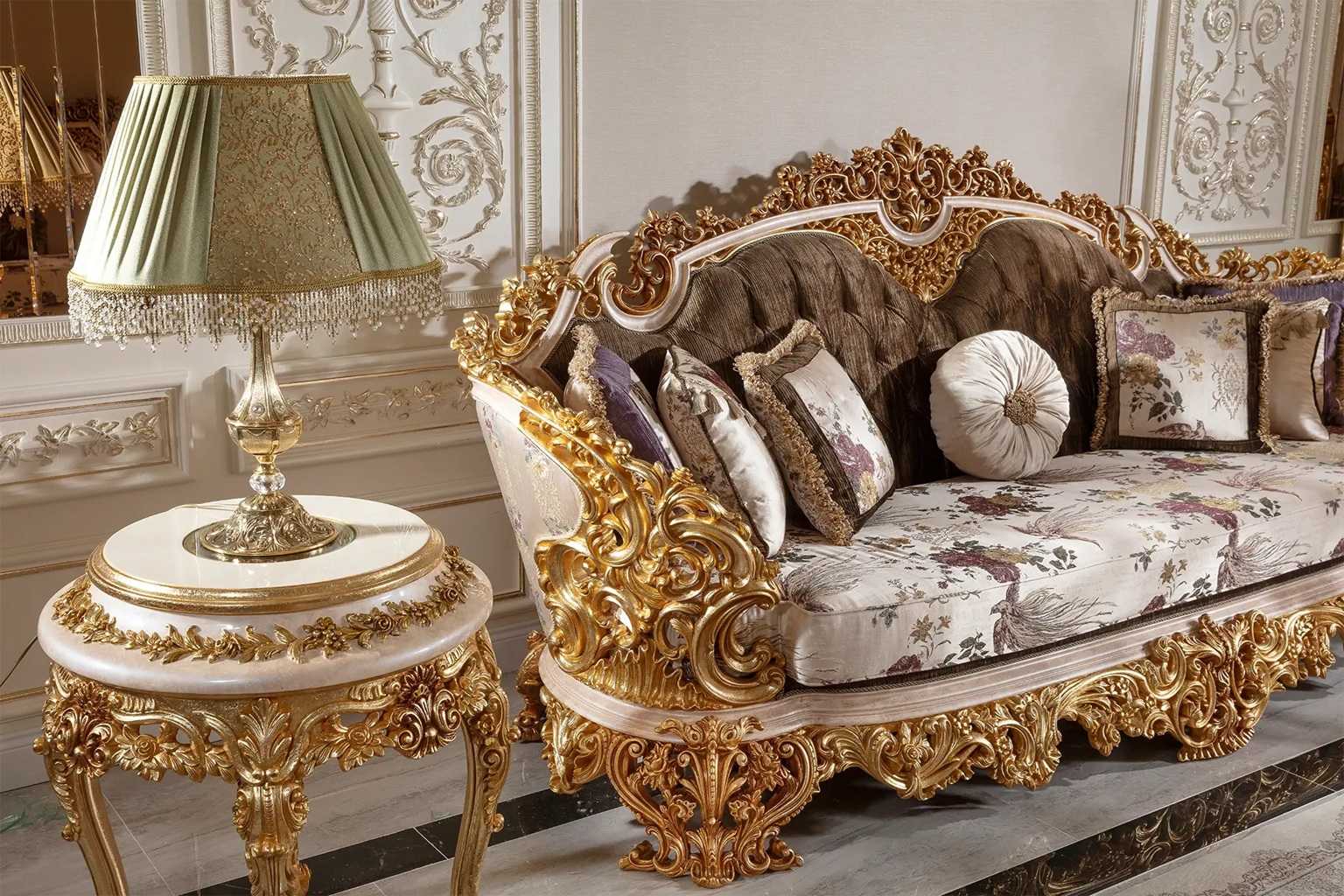 Luxury Heavy Carved Gold And Cream Sofa Set – Regal Design with Intricate Handcrafted Details
