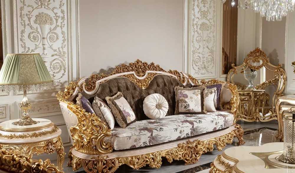 Luxury Heavy Carved Gold And Cream Sofa Set – Regal Design with Intricate Handcrafted Details