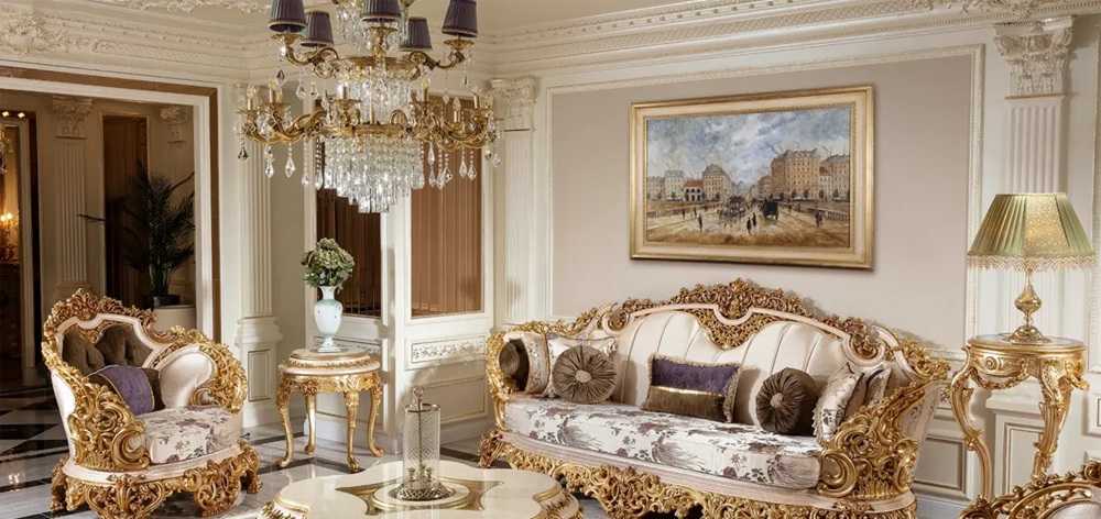 Luxury Heavy Carved Gold And Cream Sofa Set – Regal Design with Intricate Handcrafted Details