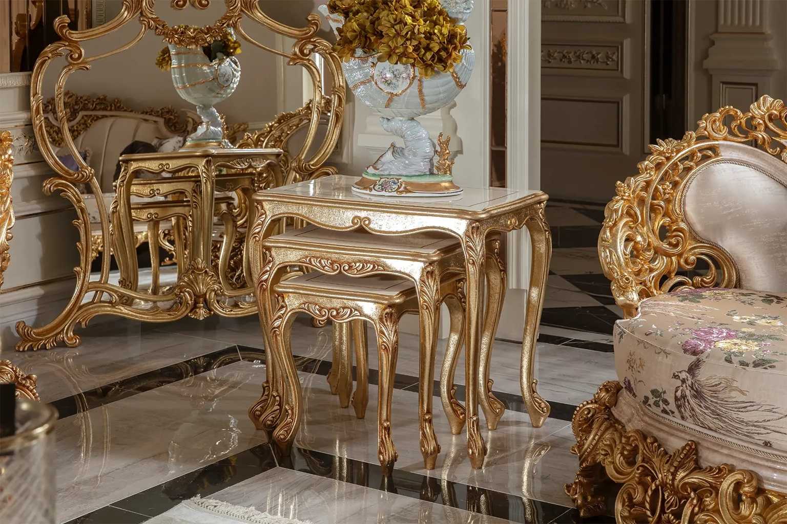 Luxury Heavy Carved Gold And Cream Sofa Set – Regal Design with Intricate Handcrafted Details