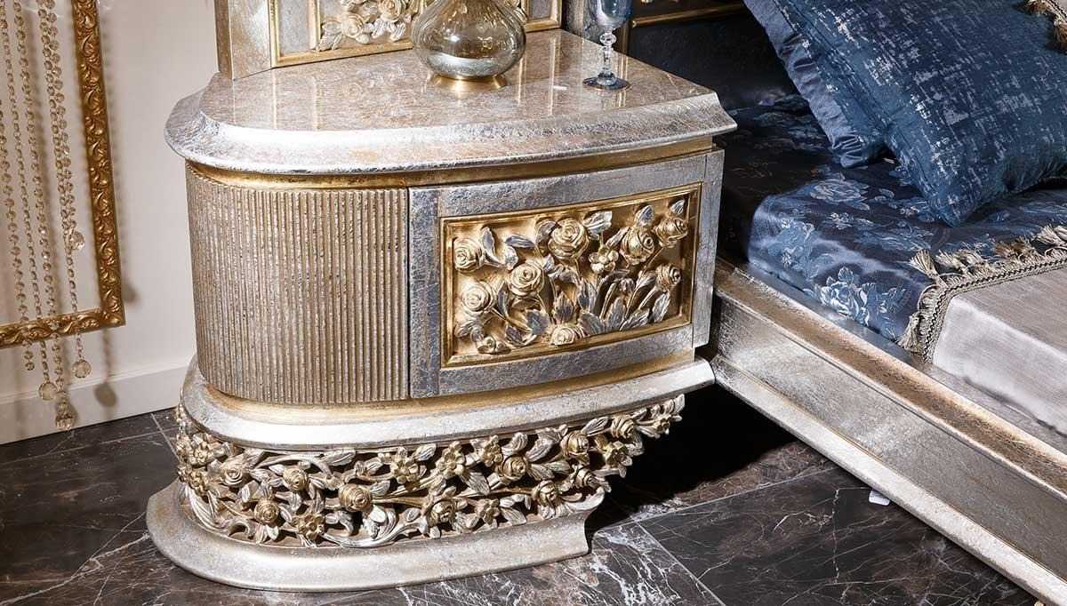 Luxury Italian Baroque Bedroom Set | Intricate Hand Carvings Bed with Rich Gold Detailing