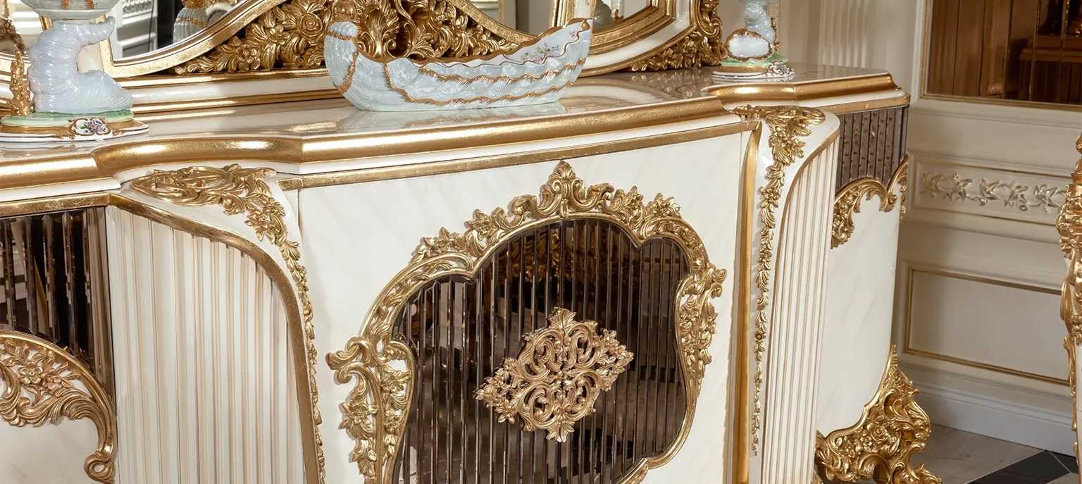 Majestic Gold Carved Luxury Console Table with Handcrafted Baroque Detailing and Gloss Finish