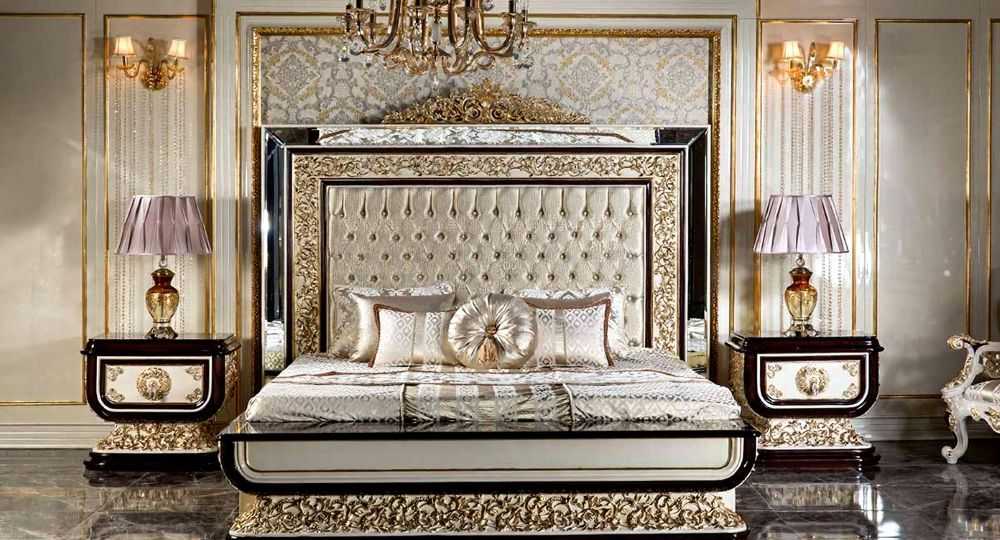 Masterpiece Royal Carved Bedroom Set – Luxurious Velvet Bed with Hand-Gilded Wood Accents