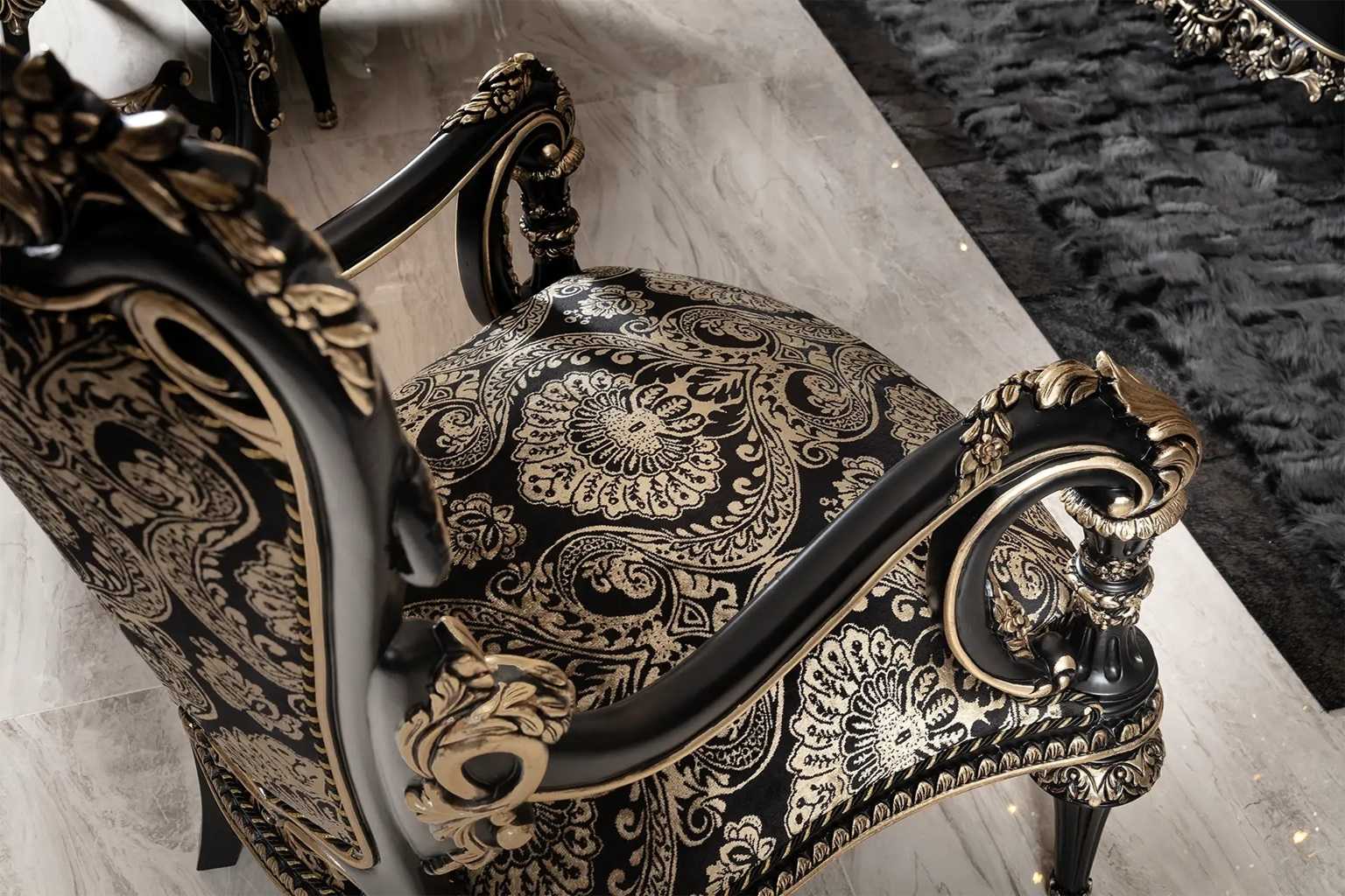 Matte Black Luxury Sofa Collection with Hand-Engraved Silver Details – A Perfect Blend of Modern Design and Classic Craftsmanship