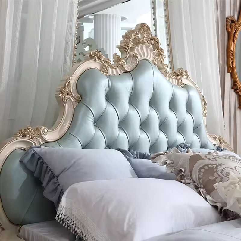 New Noble Solid Teak Wood French Style Retro Painted King Size Bed