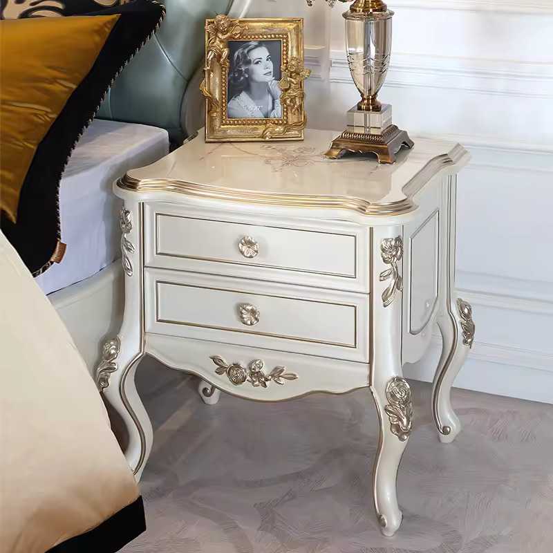 New Noble Solid Teak Wood French Style Retro Painted King Size Bed