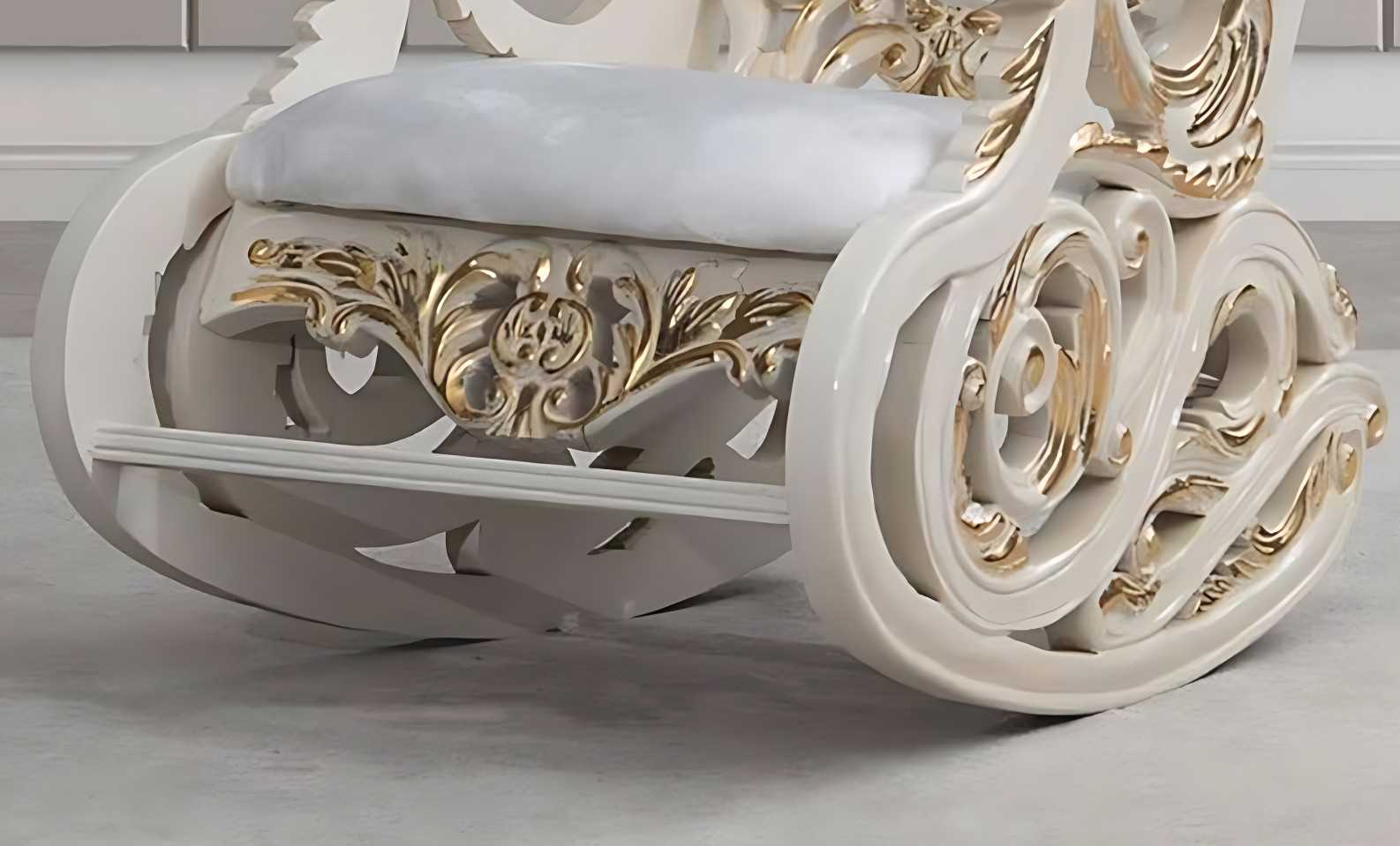 Premium Baroque Rocking Chair – Hand-Carved White Frame, Gold Embellishments & Velvet Upholstery