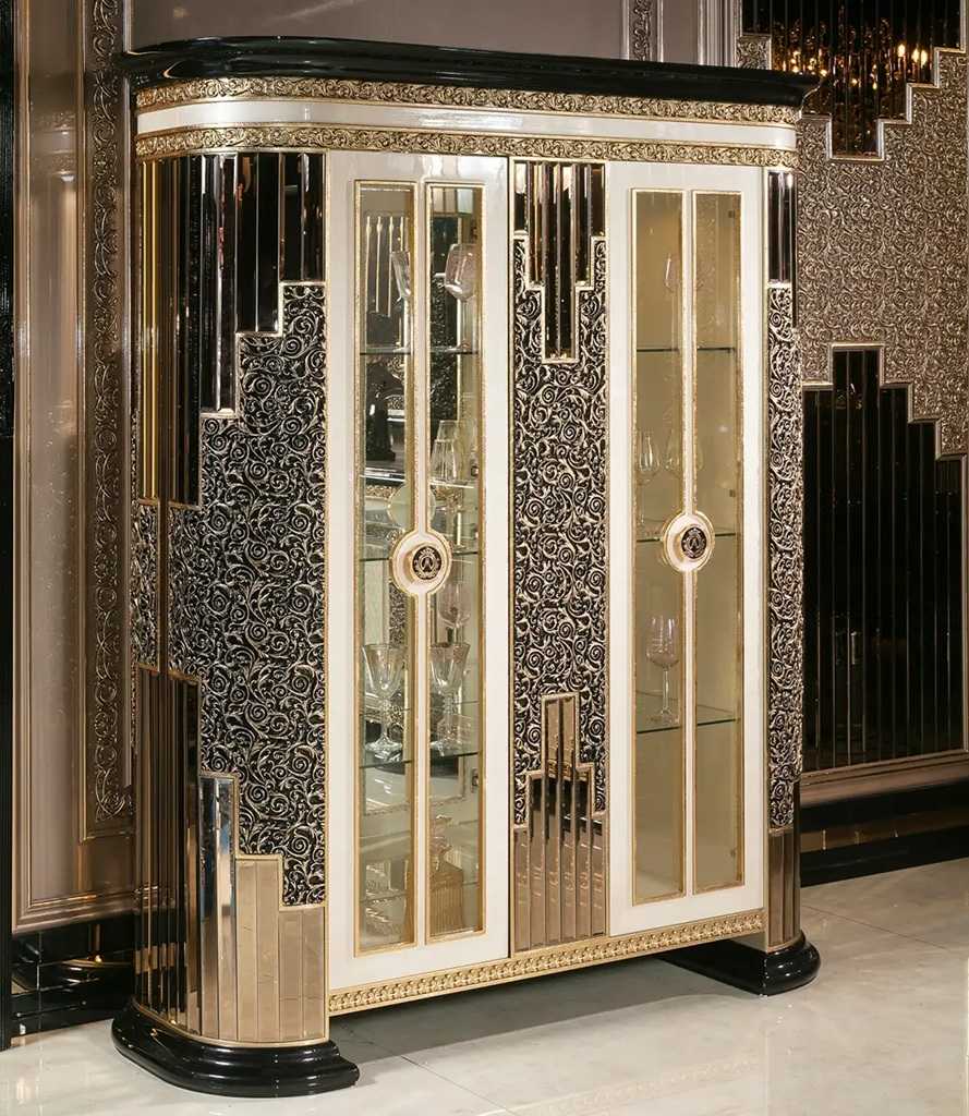 Royal Collection Black And  Gold Dining Set – Lavishly Carved 6-Seater Table with Gold Inlays, Mirror Finish, and Designer Tufted Chairs