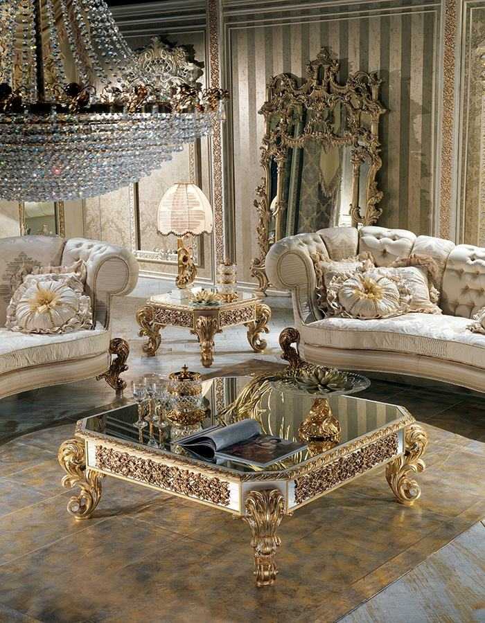 Royal European Luxury Sofa Set – Handcrafted Solid Wood Frame, Sofa with High Tufted Back, Intricate Carvings, and Gold Leaf Accents for Majestic Living Spaces